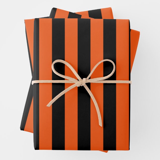Orange and Black Halloween Stripes Wrapping Paper Sheets (In situ)