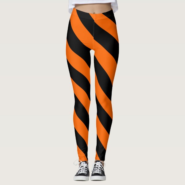 Orange and Black Halloween Witch Stripes Leggings (Front)