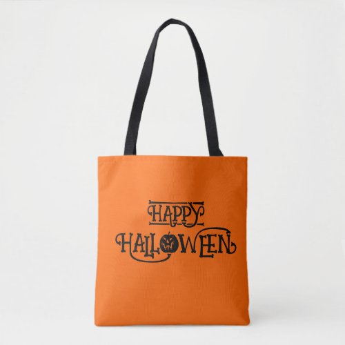 Orange and Black Happy Halloween Bony Typography Tote Bag