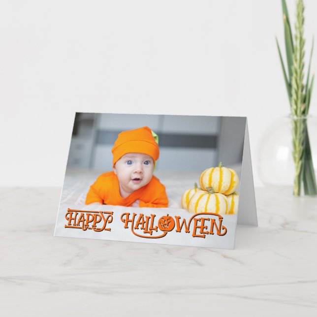 Orange and Black Happy Halloween Photo Card (Front)