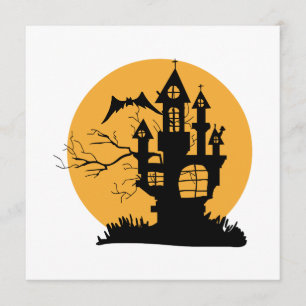 Orange and Black Haunted House Halloween Invitation