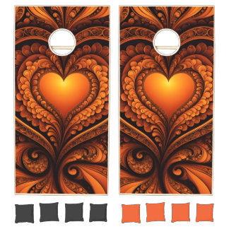 Orange and Black Hearts Cornhole Set