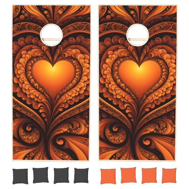 Orange and Black Hearts Cornhole Set (Set)