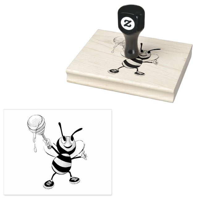 Orange and black honey bee rubber stamp (Stamped)