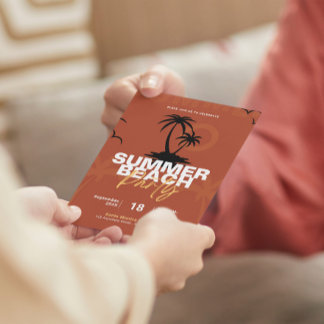 Orange and Black Illustration Summer Beach Party Invitation