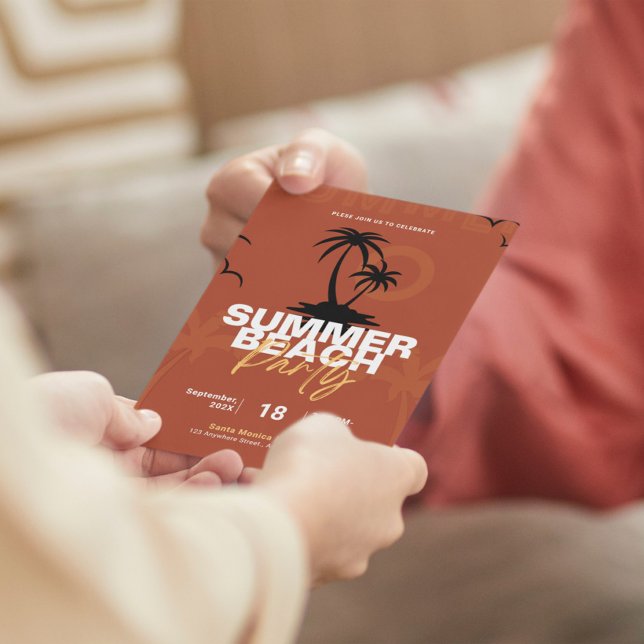 Orange and Black Illustration Summer Beach Party Invitation (Creator Uploaded)