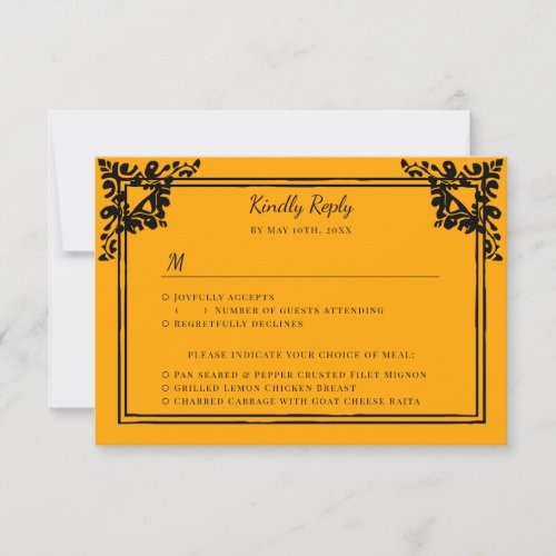 Orange and black indian inspired meal choices RSVP card