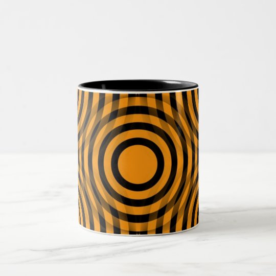 orange_and_black_interlocking_concentric_circles Two-Tone coffee mug