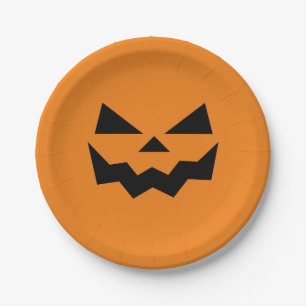 Orange and Black Jack-o-lantern pumpkin face Paper Plates