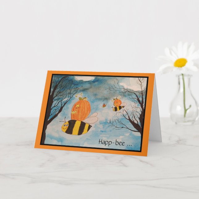 Orange and Black Jack O Lanterns Halloween Card (Small Plant)