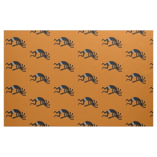 Orange And Black Kokopelli Pattern Southwest Fabric