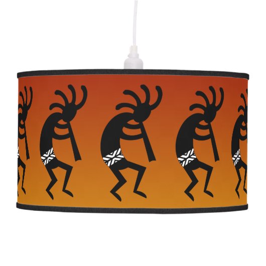 Orange And Black Kokopelli Southwestern Design Ceiling Lamp (Front)