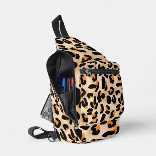 Orange and Black Leopard Print Crossbody Sling Bag