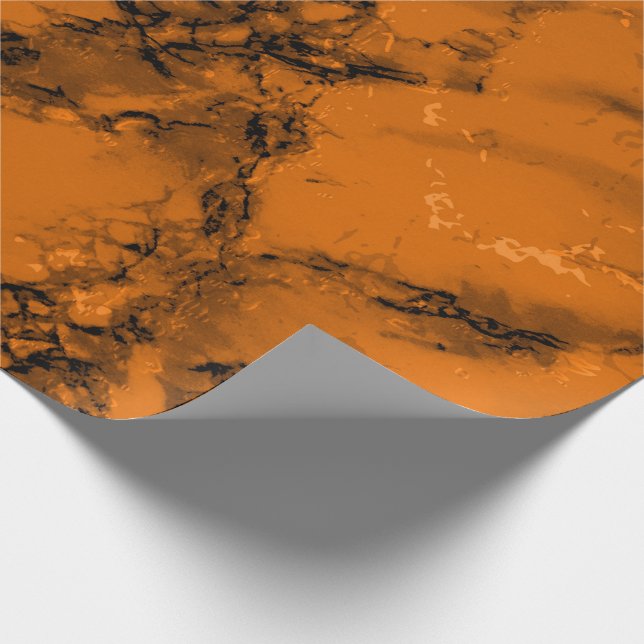 Orange and Black Marble Texture Wrapping Paper (Corner)