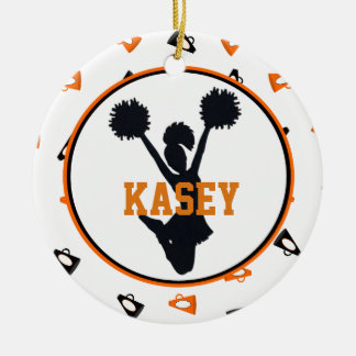 Orange and Black Megaphones Cheerleader Ceramic Ornament