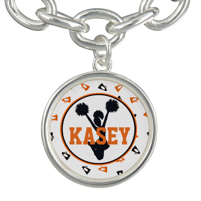 Orange and Black Megaphones Cheerleader Charm Bracelet (Design)