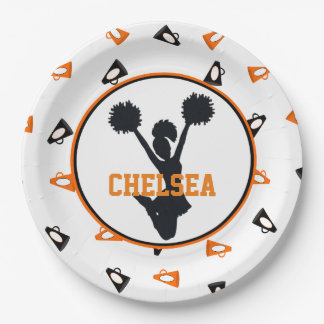 Orange and Black Megaphones Cheerleader Party Paper Plates