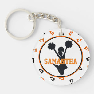 Orange and Black Megaphones Cheerleader Photo Keychain
