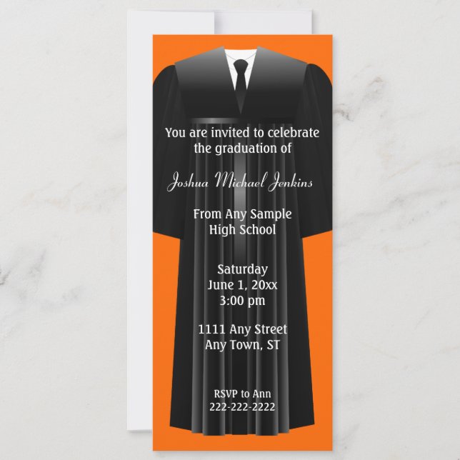 Orange and Black Mens Graduation Invitation (Front)