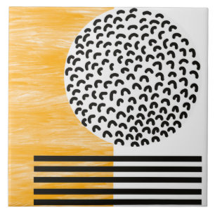 Orange and Black Mid Century Modern Art Ceramic Tile