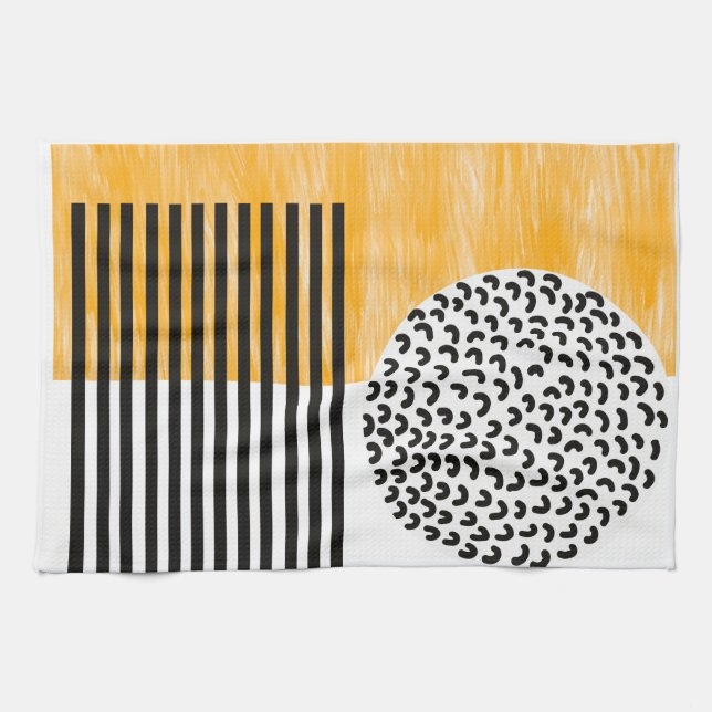 Orange and Black Mid Century Modern Art  Kitchen Towel (Horizontal)
