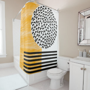 Orange and Black Mid Century Modern Art  Shower Curtain