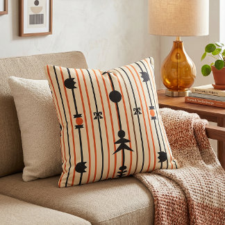Orange and Black Mid-Century Modern Geometric Throw Pillow