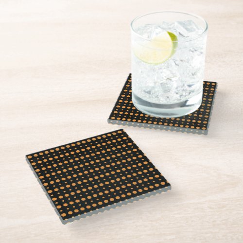 Orange and Black Minimalist Polka Dots g9 Glass Coaster