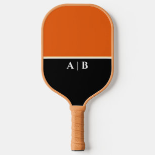 Orange And Black Modern Monogram Custom Pickleball Paddle