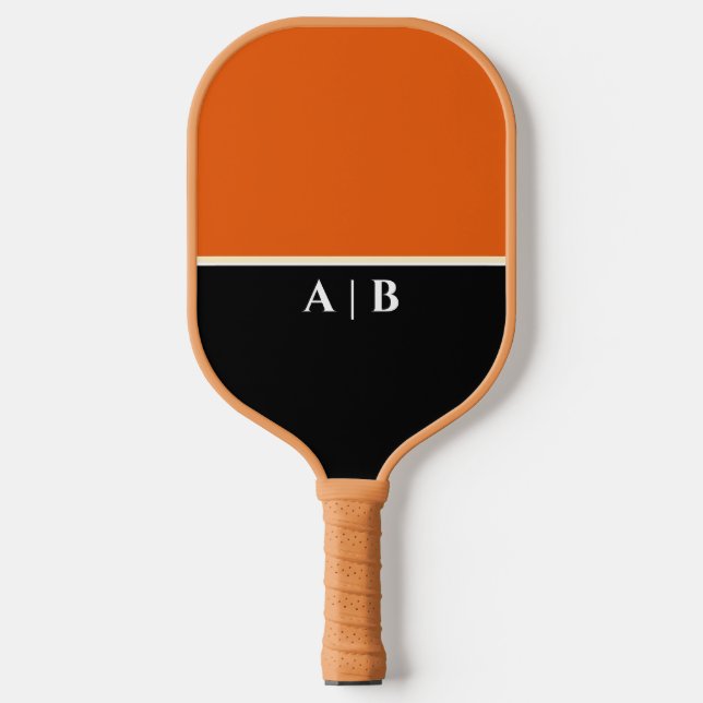Orange And Black | Modern Monogram Custom  Pickleball Paddle (Front)