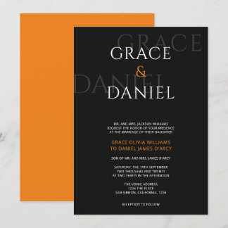 Orange and Black Modern Shadow Name Wedding Invitation