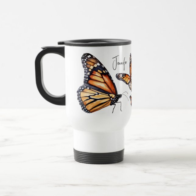 Orange and Black Monarch Butterflies Travel Mug (Left)