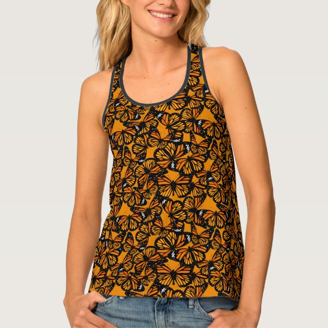 Orange and Black Monarch Butterfly Print Tank Top (Front)