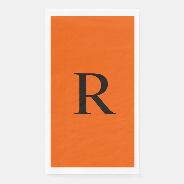 Orange and Black Monogram Paper Guest Towel (Front)