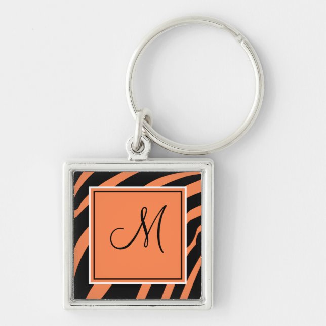 Orange and Black Monogram Zebra Print Keychain (Front)