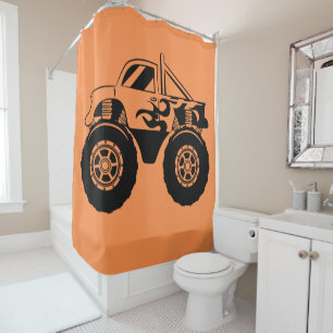 Orange and Black Monster Truck Shower Curtain