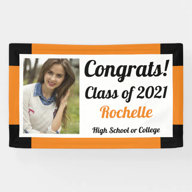 Orange and Black One Photo Class Year Graduation Banner | Zazzle