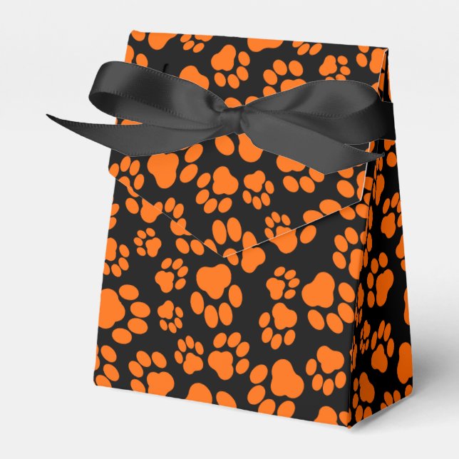 Orange-and-Black Paw Print Favor Box (Front Side)