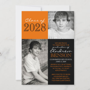 Orange and Black Photo Graduation Announcement
