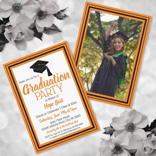 Orange and Black Photo Graduation Party Invitation