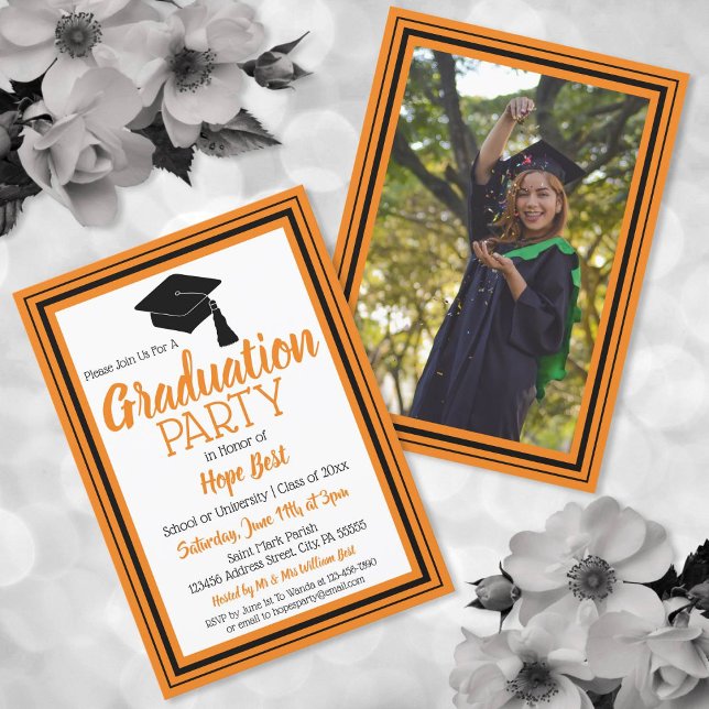 Orange and Black Photo Graduation Party Invitation (Creator Uploaded)
