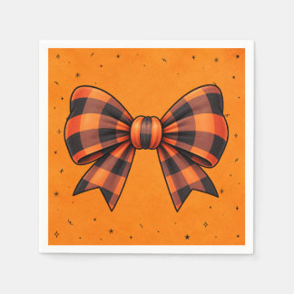 Orange and Black Plaid Bow Halloween Napkins
