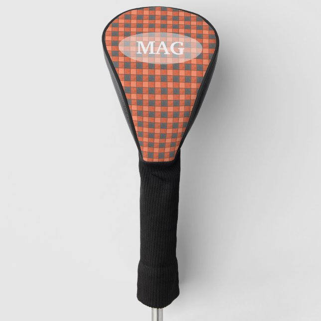 Orange and Black Plaid Check Golf Head Cover (Front)
