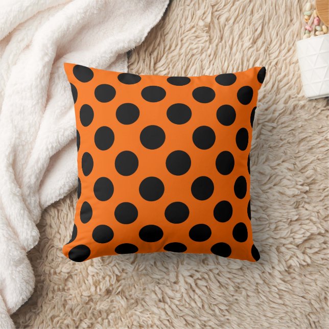 Orange and Black Polka Dot Pattern Throw Pillow (Blanket)