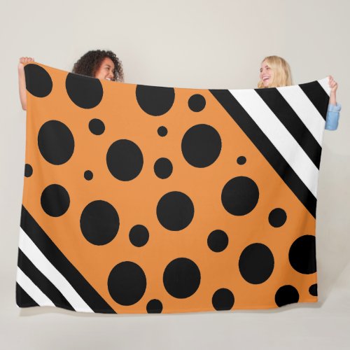 Orange and Black Polka Dots and Stripes Blanket