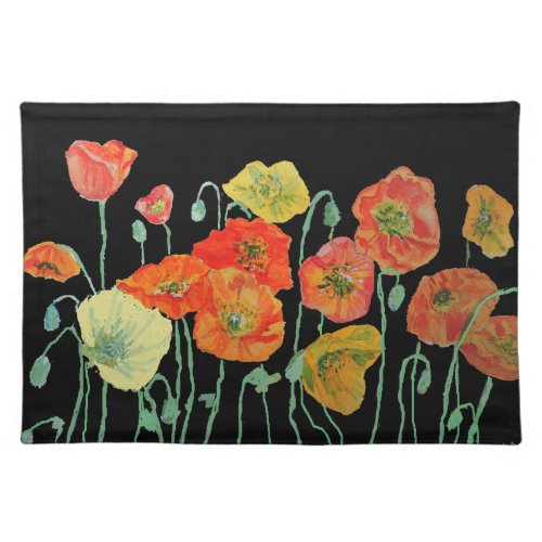 Orange and Black Poppies art Cloth Placemat