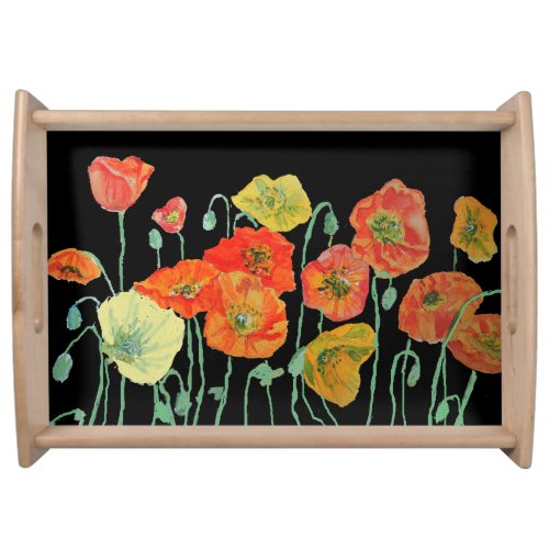 Orange and Black Poppies art Cutting Board Serving Tray