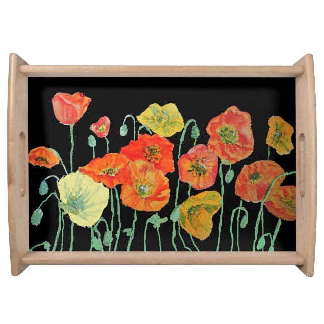 Orange and Black Poppies art Cutting Board Serving Tray (Front)