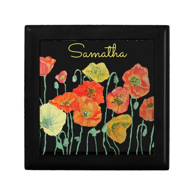 Orange and Black Poppies art Red Yellow Floral Gift Box (Front)