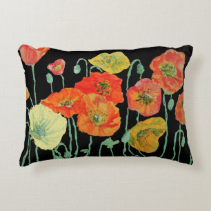 Orange and Black Poppies art Round Decor Cushion
